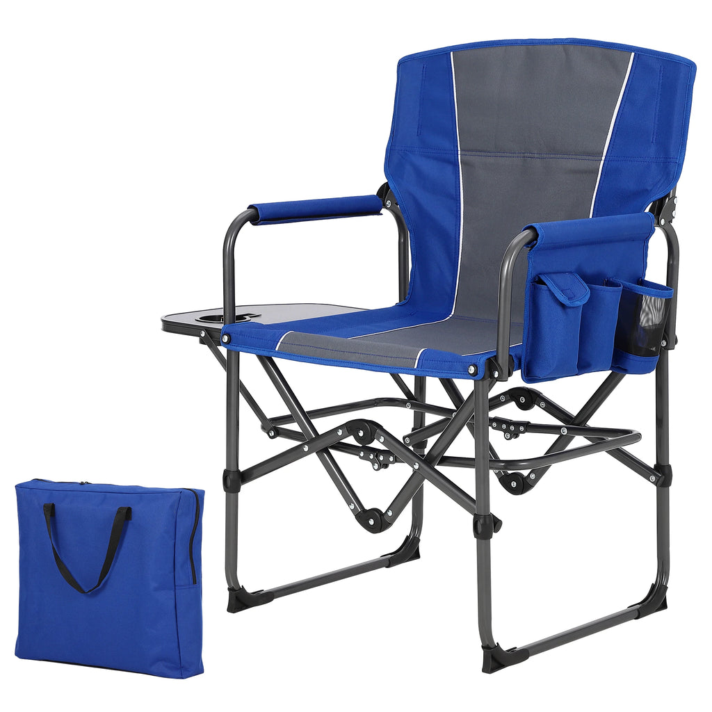 Heavy Duty Folding Camping Chair with Side Pocket, 400 lbs Capacity Portable Outdoor Director's Chair with Side Table & Cup Holder, Foldable Lawn Chair for Adults, Fishing, Picnic, Beach, Lawn
