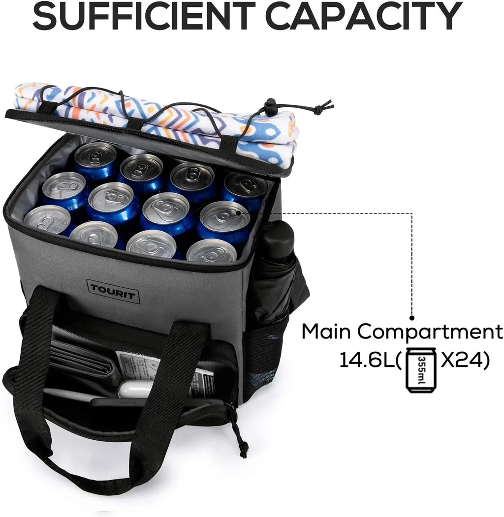 Small Soft Cooler Bag Insulated, 24Can Lunch Cooler Bag, Ice Chest, 14.6L Leakproof & Portable Coolers for Picnic, Beach, Camping, Work, Travel, Trip