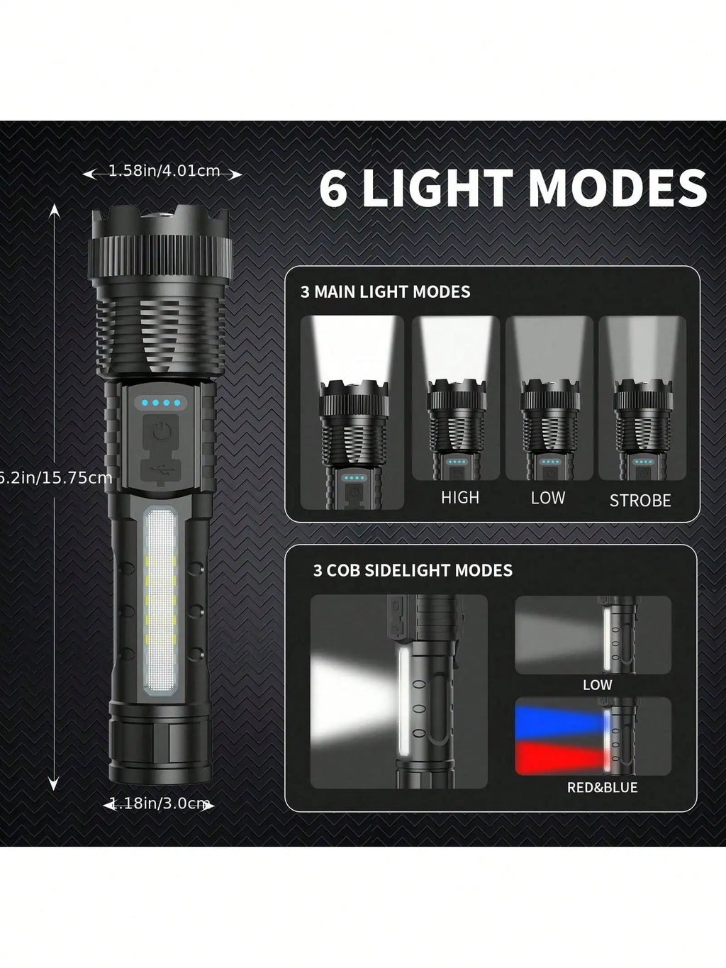 High Lumens Rechargeable Led Battery Powered With 6 Modes Multifunctional Flashlights,  Powerful Handheld Flash Lights Perfect For Emergency Power Outage