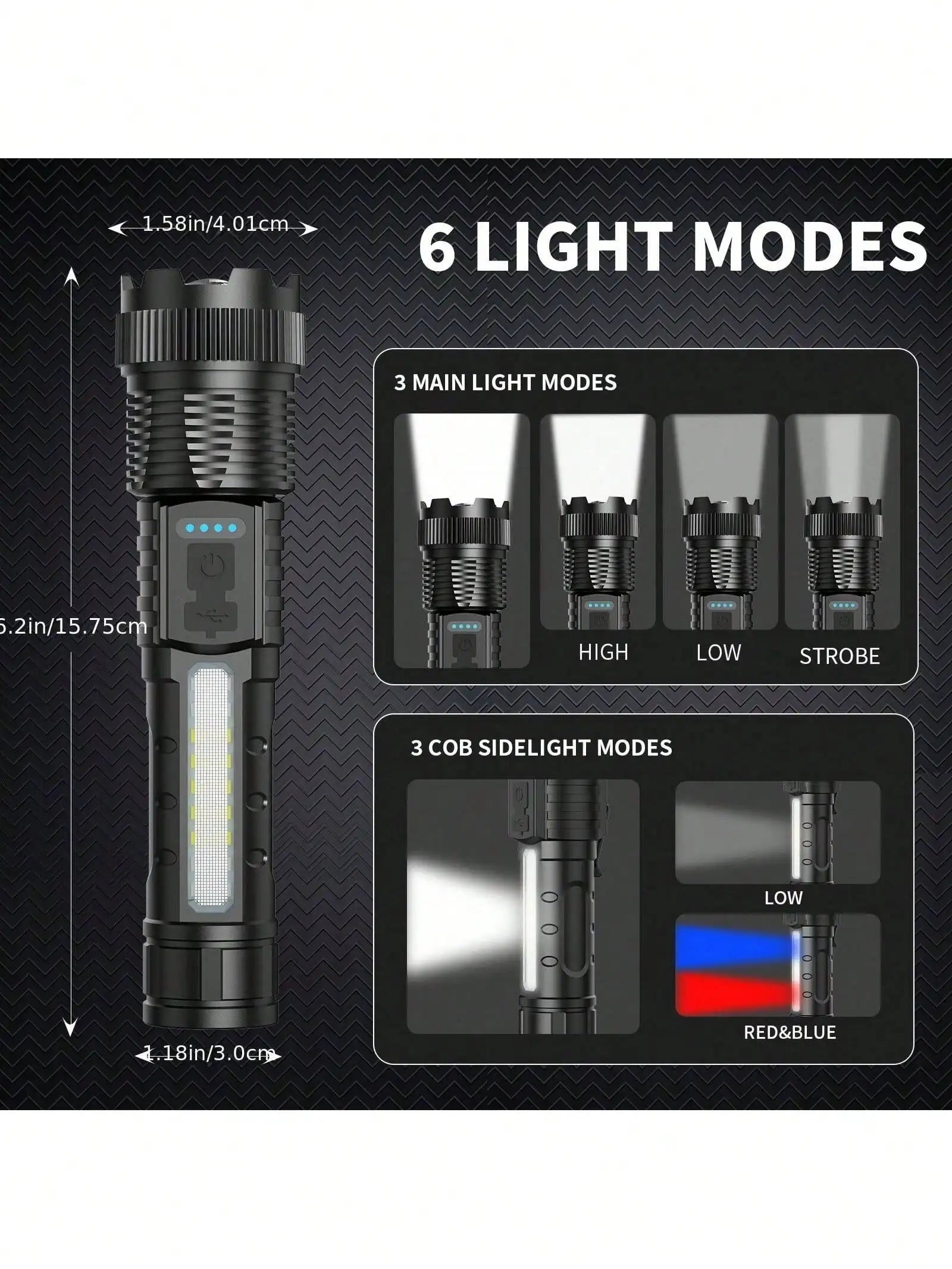 High Lumens Rechargeable Led Battery Powered With 6 Modes Multifunctional Flashlights,  Powerful Handheld Flash Lights Perfect For Emergency Power Outage