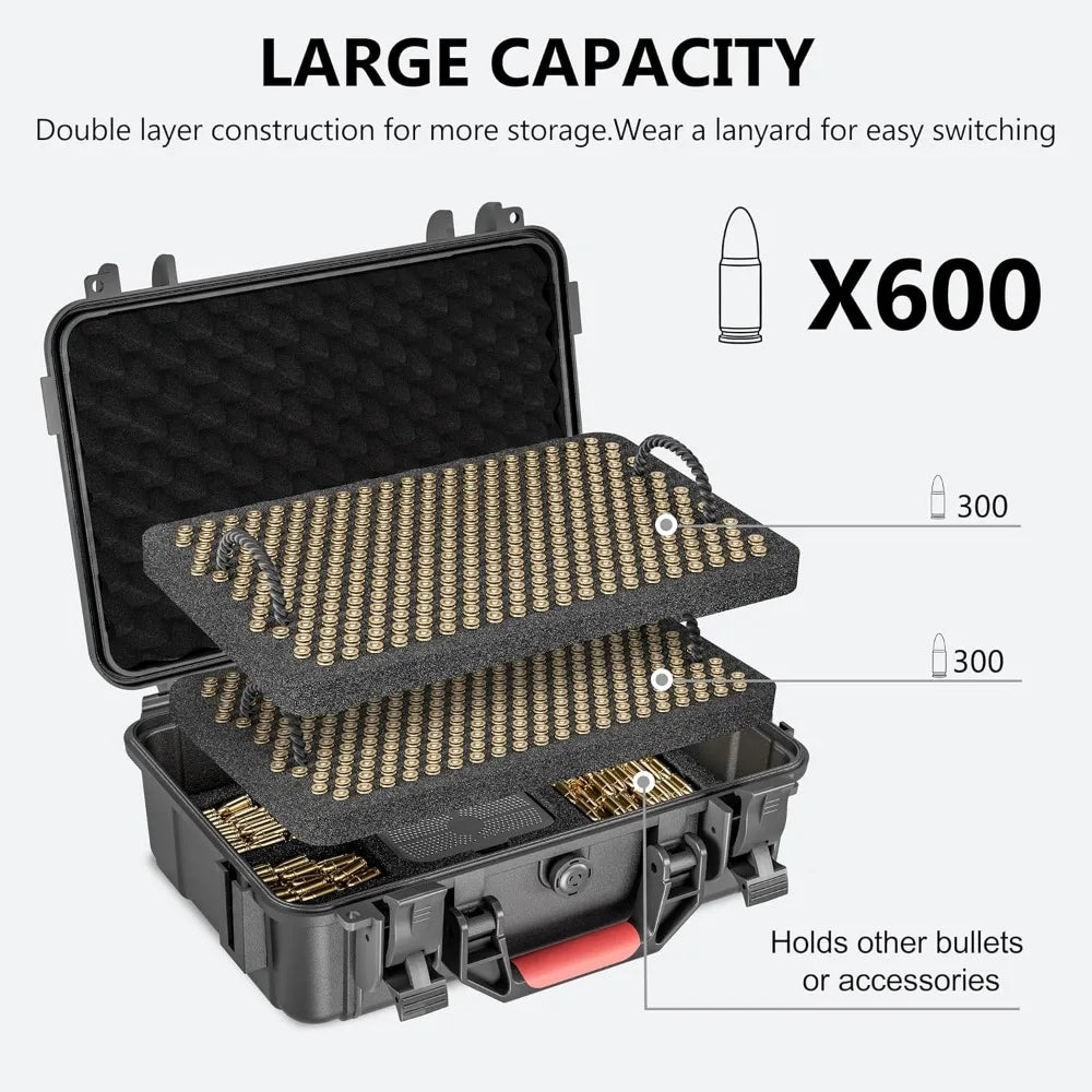 Waterproof Ammo Storage Case for 9mm, 380ACP, 38 S&W, 356 TS&W, 7.62