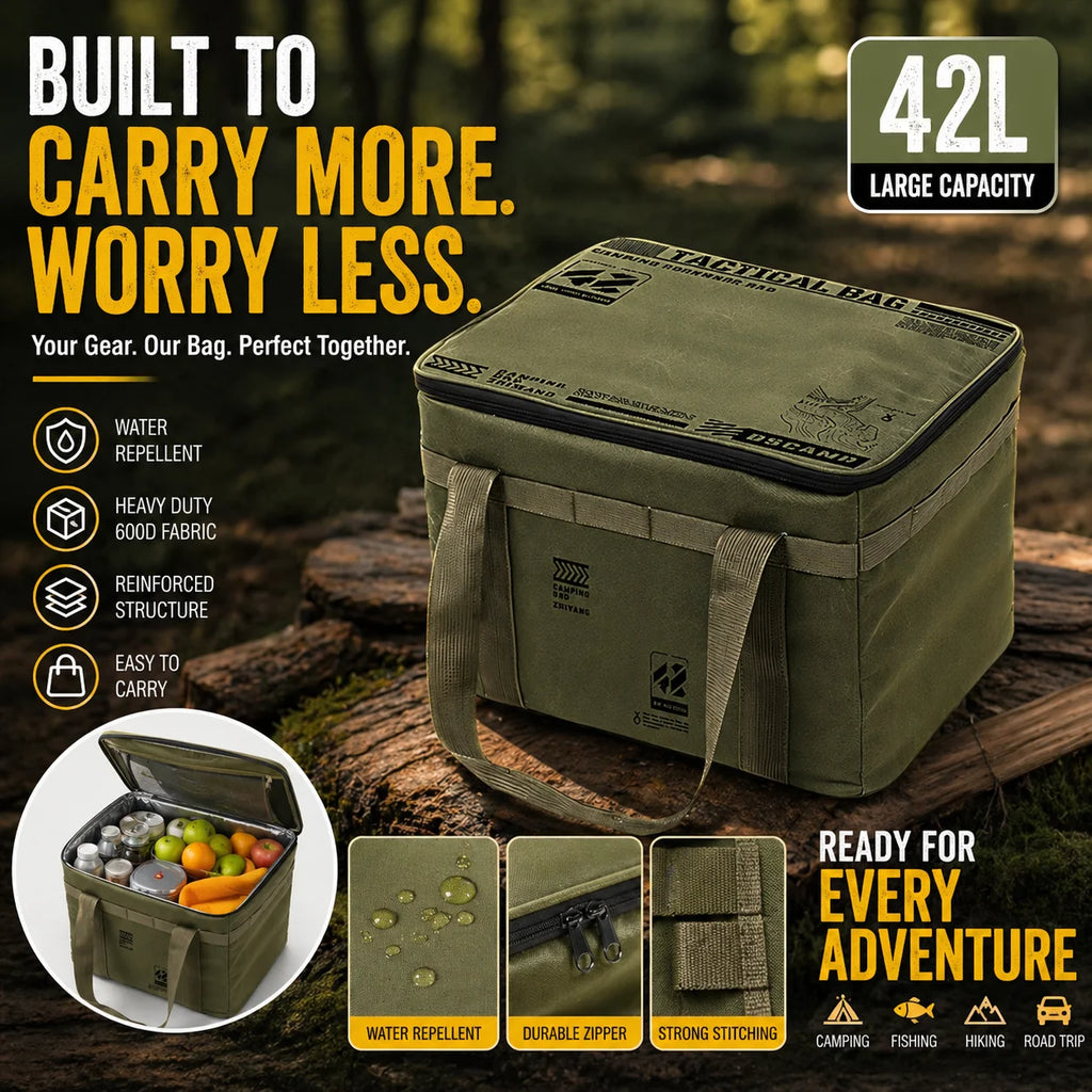 42L Tactical Camping Storage Bag Large Capacity Foldable Reusable Ideal for Picnic Utensils and Outdoor Gear