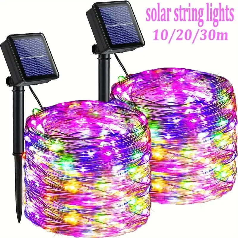 Multi Color Lights, Solar, Garden Lights, String Lights with 8 Modes, Waterproof Wire Lights,