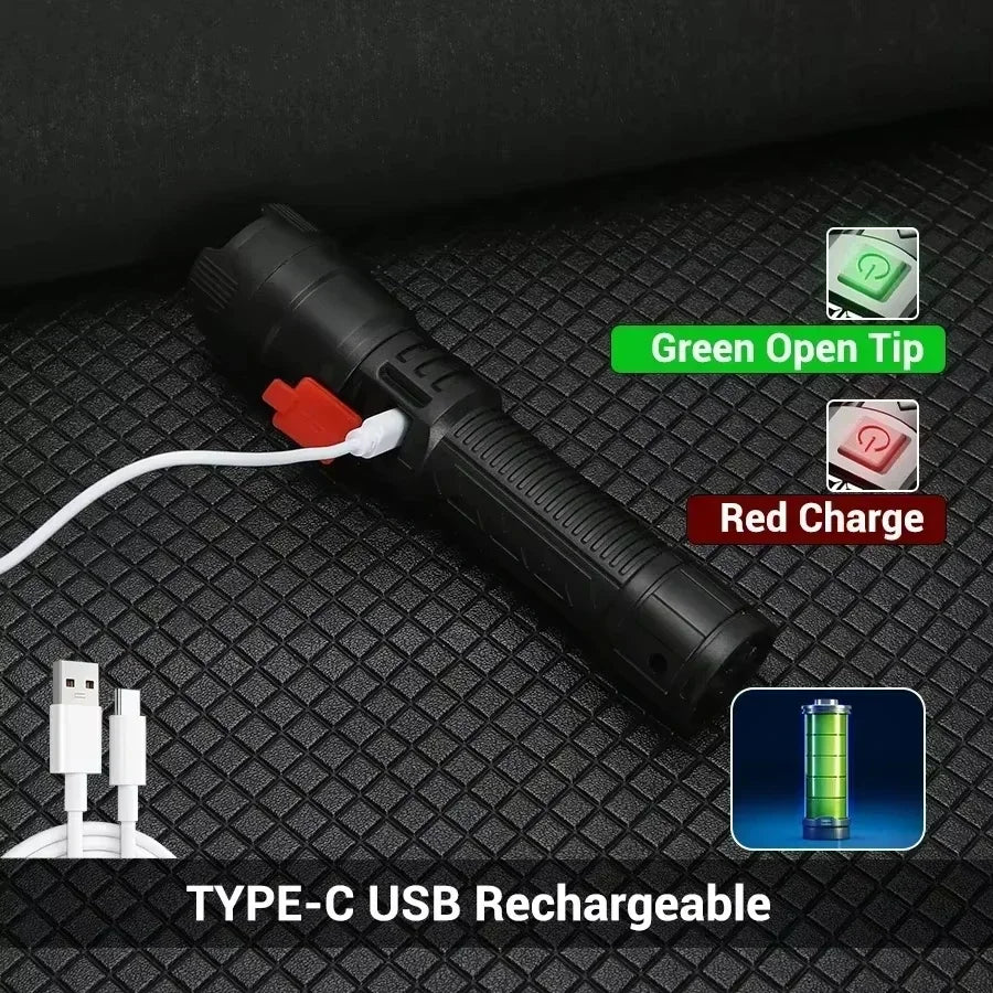 Super Bright LED Flashlight, USB Rechargeable, with Display Zoomable Light with Battery, Camping Hiking Emergency Lantern