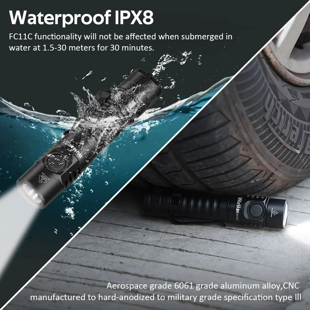 USB-C Rechargeable EDC 18650 Flashlight Max Output 1200 LM IP68 Waterproof Magnetic Tail Hiking Travel Torch