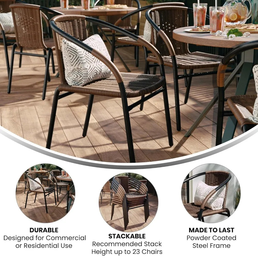 Stackable Rattan Chairs Curved Back Cross Bracing Indoor Outdoor Patio Custom