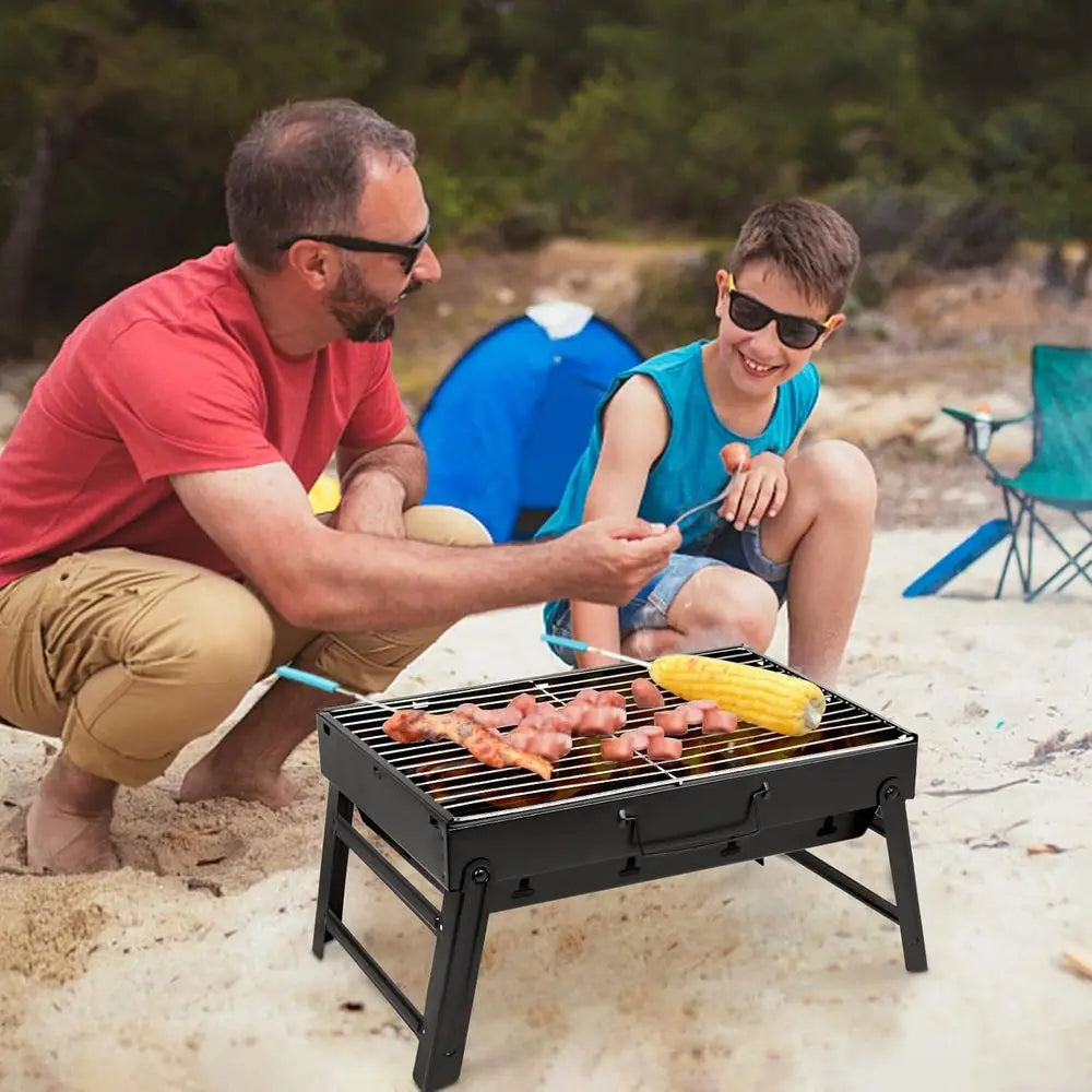 Portable Lightweight Charcoal BBQ Grill for Outdoor, Camping, and Garden Parties - 17''x11.6''x2.6''