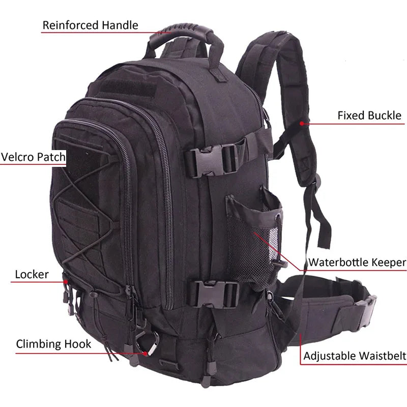 60L Military Tactical Backpack ,Army Rucksack, Outdoor Travel, Hiking , Rucksacks, Camping Hunting,