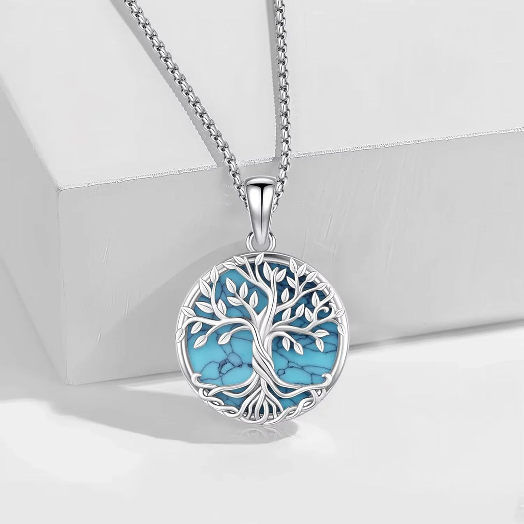 925 Sterling Silver Tree of Life Necklace Pendant Turquoise Celtic Knot Family Tree Jewelry for Men Women Father's Day Gift