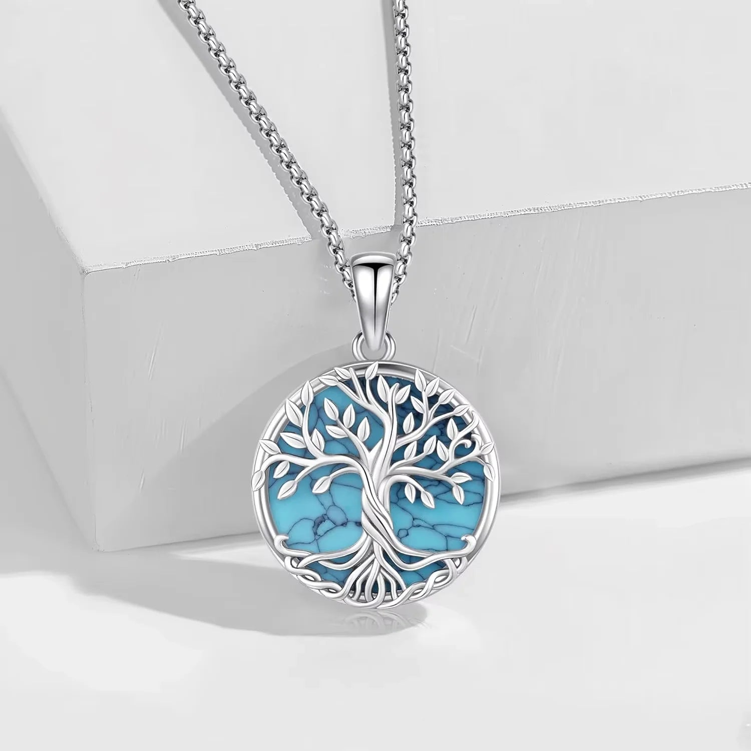 925 Sterling Silver Tree of Life Necklace Pendant Turquoise Celtic Knot Family Tree Jewelry for Men Women Father's Day Gift