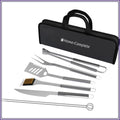 7-Piece BBQ Grill Tool Kit - Stainless Steel Set with Spatula, Tongs, Fork, Knife, Brush, Skewers & Case