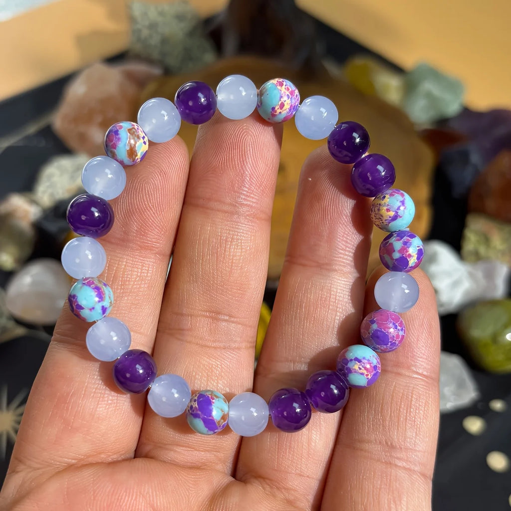 1pc/Peace of Mind Bracelet made of Imperial Jasper and Amethyst, Handmade Jewelry for Men and Women Self-Control and Balance
