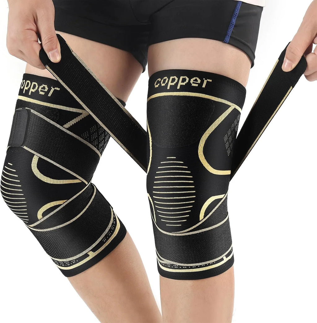 Copper Knee Braces with Strap, for Knee Pain Women and Men, Knee Compression Sleeve for Arthritis, ACL, Meniscus Tear
