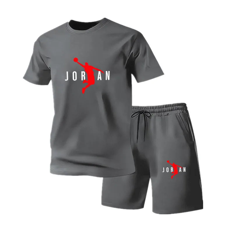 Summer Fashion, Casual Sports, Two Piece Set Youth Men's Short sleeved T-shirt Shorts Set