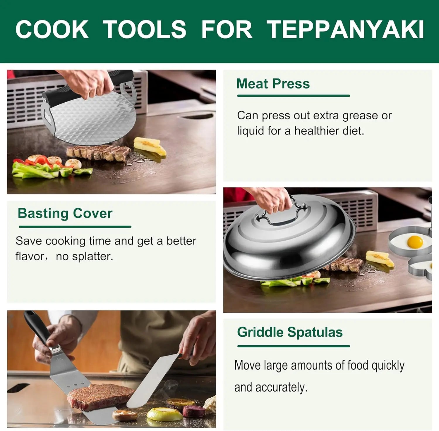 46PC Griddle Accessories Set with Robust Plastic Handle, All-in-One Griddle Tools Kit for Flat Top Grills Teppanyaki Hibachi, St