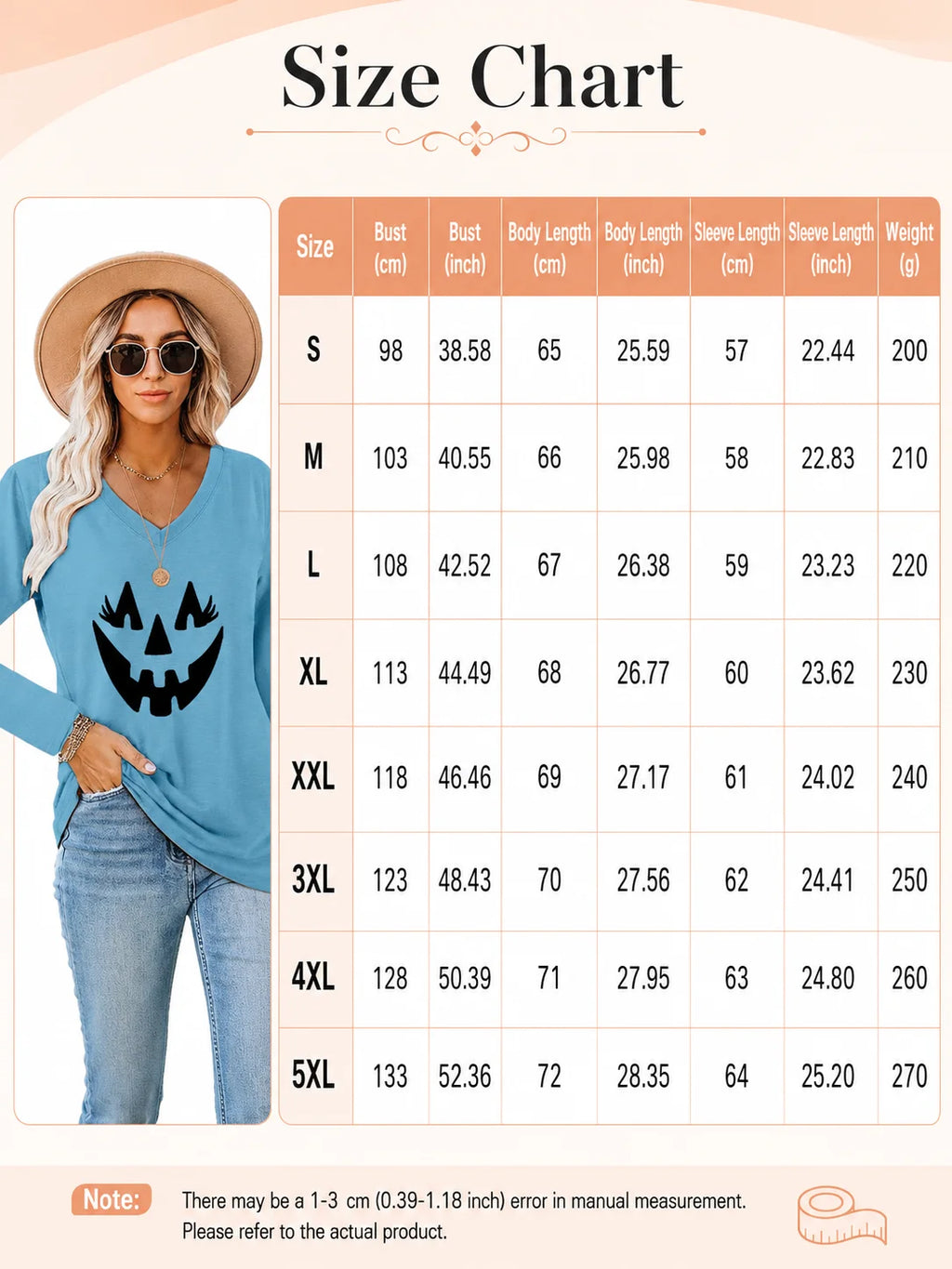 Halloween Pumpkin Graphic Long Sleeve Shirts for Women V Neck Cute Eyelash Pumpkin Face Tee Casual Loose Fall Holiday Outfit Tops