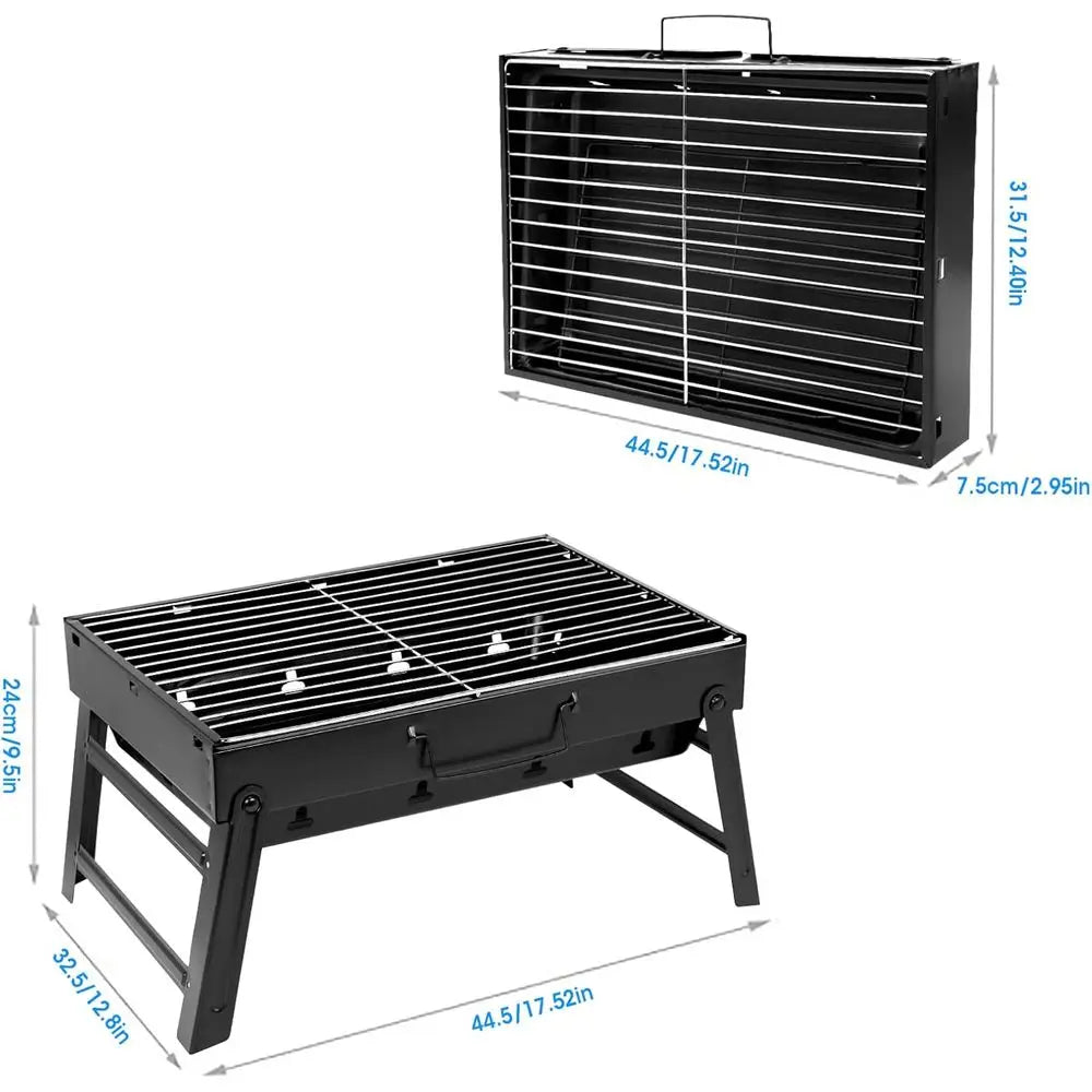 Portable Lightweight Charcoal BBQ Grill for Outdoor, Camping, and Garden Parties - 17''x11.6''x2.6''