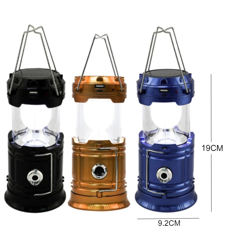 LED Camping Lantern, Outdoor Solar Camp Tent Lamp, USB Rechargeable, Portable Emergency Lights,