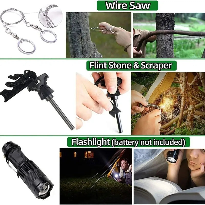 13 in 1 Outdoor Survival Kit Multi-function Emergency First Aid Tools Camping Hiking Self Defense Gear