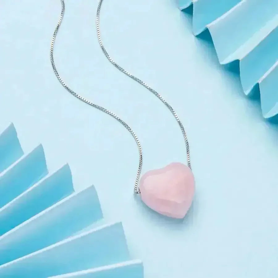 Heart Shape Natural Agate Stone Pendant Stainless Steel Necklace For Women Fashion Jewelry