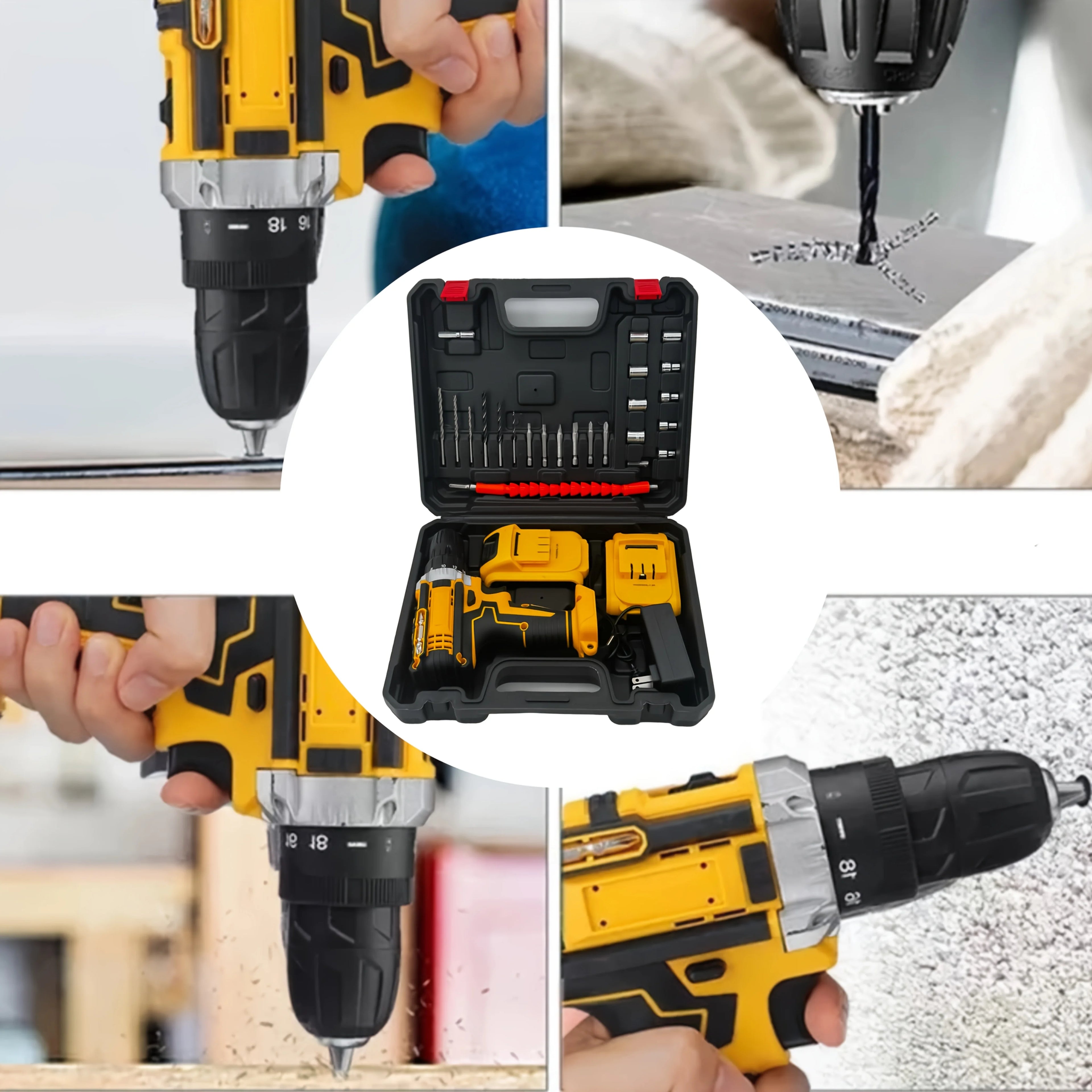 24-Piece Set Dual-Speed Dual-Battery Charger Lithium Drill Kit with LED Light And Carry Case - Electric Screwdriver with Tool Bo