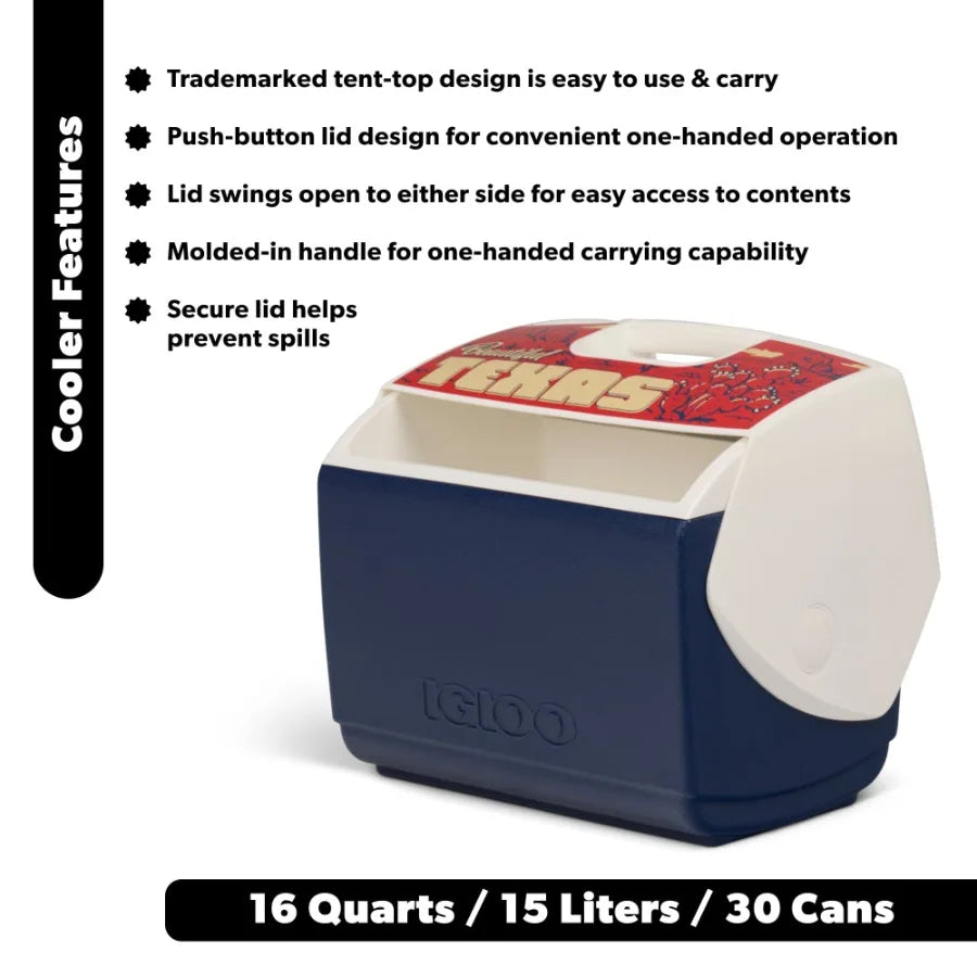 16 QT Texas Edition Playmate Elite Ice Chest Cooler for Outdoor Picnics and Tailgates, Red, Holds 30 Cans with Extended Ice Ret
