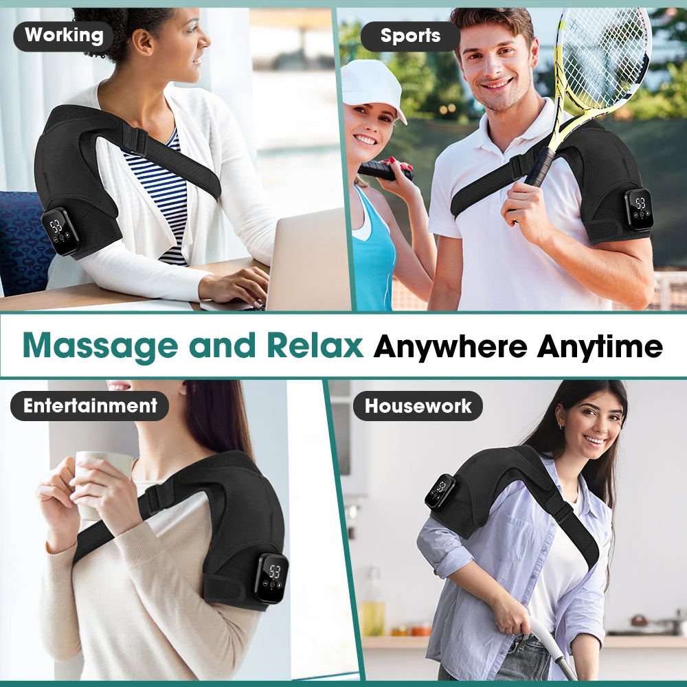 Cordless Electric Heated Shoulder Brace Hot Compress, Vibration Massage, Thermal Shoulder Pad Massager Muscle Joint Relax