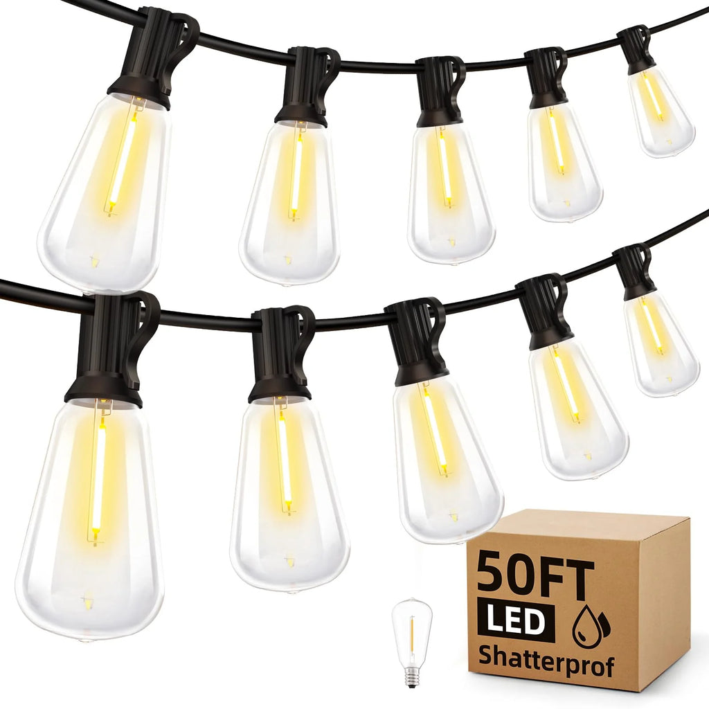 200FT LED Outdoor String Lights Dimmable Waterproof ST38 LED Shatterproof Bulbs Outside Hanging Light for Porch Garden Decor