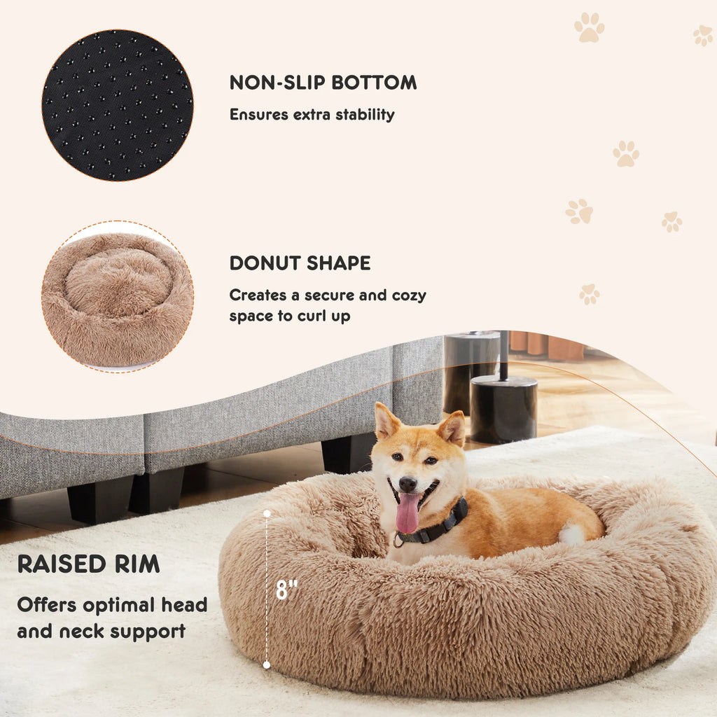 JHK Calming Dog Bed for Medium to Large Dogs Washable Large Pet Bed Anti-Slip Round Fluffy Plush Dog Bed