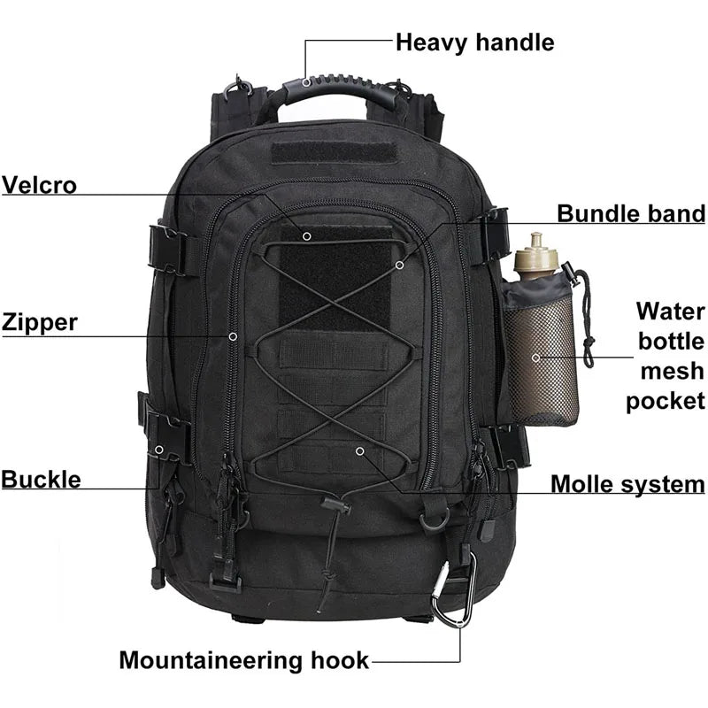 60L Military Tactical Backpack ,Army Rucksack, Outdoor Travel, Hiking , Rucksacks, Camping Hunting,
