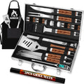 26pcs, BBQ Grill Accessories Set, Father's Day Gifts with Apron, Thermometer, Mats in Aluminum Case