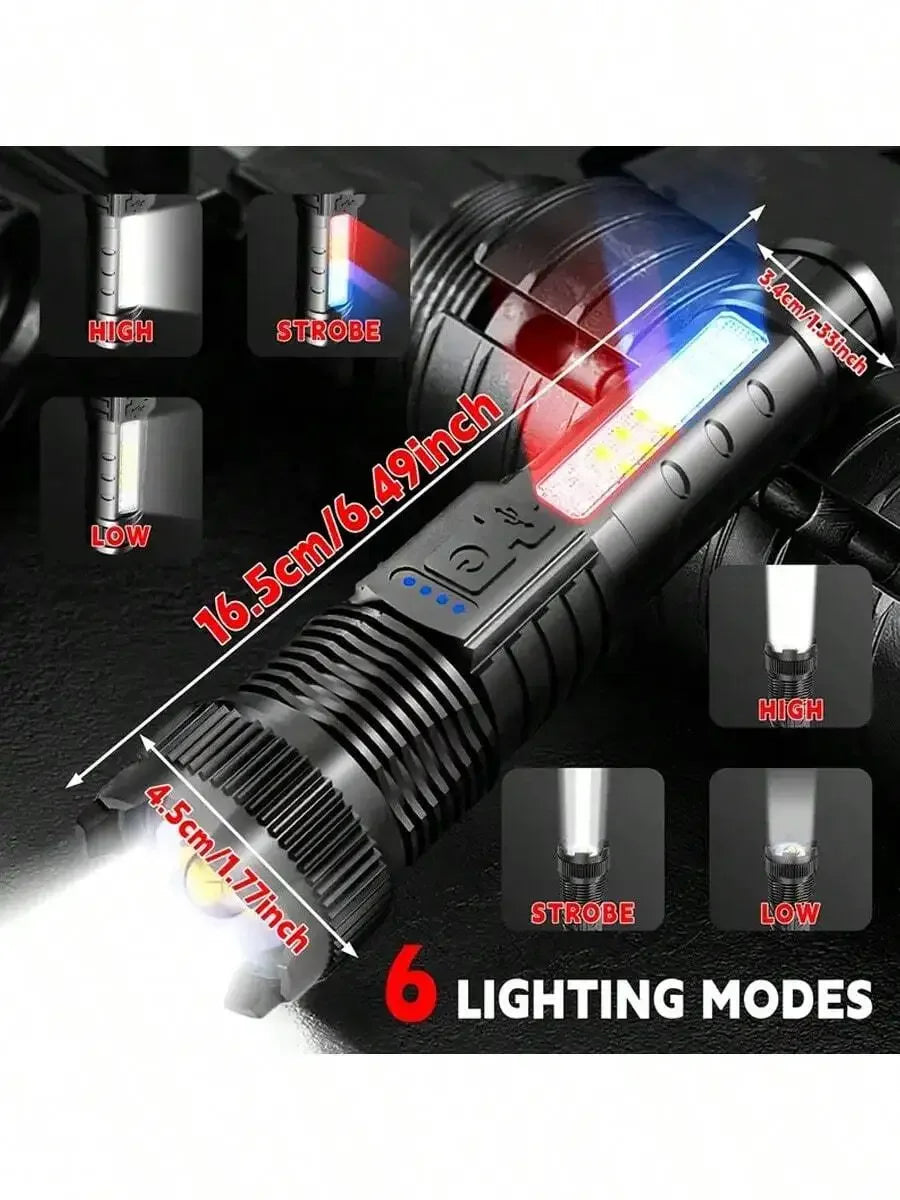 2PCS Tactical Flashlight 2500 Lumens - USB C Rechargeable, 7 Modes, Super Bright LED Flashlight