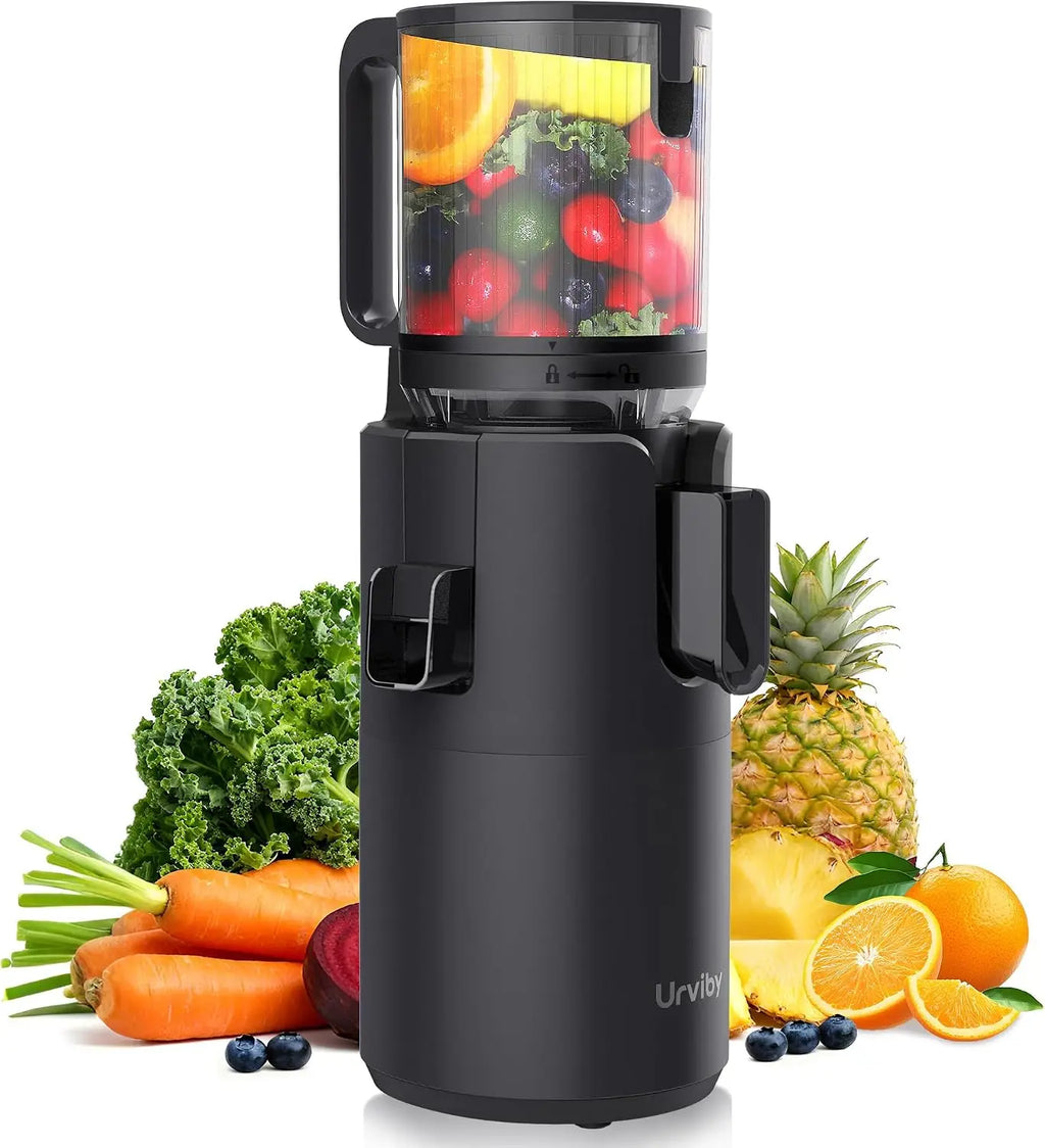 Cold Press Juicer Machine 400W Double Press Masticating Slow Juicer High Juice Yield Large Feed Chute Easy Clean Whole Fruits Vegetables Dark Black