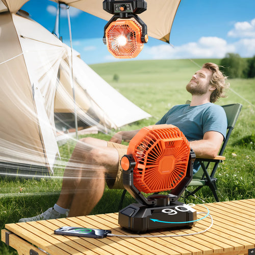20000mAh Camping Fan with LED Lantern 8 Speed Desk Fan with Remote Portable Outdoor Fan with Hook