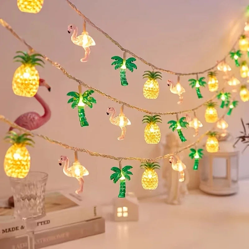 LED Flamingo Pineapple Palm Tree String Lights, Battery Operated,