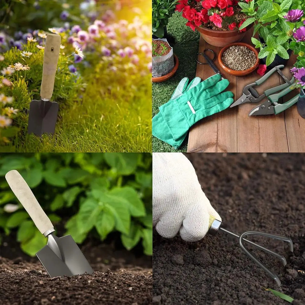 8-Piece Garden Hand Tool Set - Canvas Tote Gardening Tool Kit with, Pruner, Rake, Trowel, Shovel, Spray Bottle
