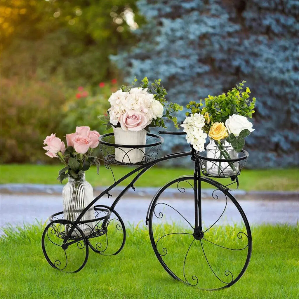 3 Tier Bicycle-Shaped Metal Plant Stand Flower Pot Holder for Home Garden Patio Organizer Rack