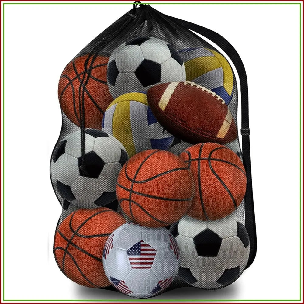 30x40'' Heavy Duty Mesh Ball Bag for Soccer, Basketball, Volleyball - Breathable Sports Gear Organizer with Adjustable Strap