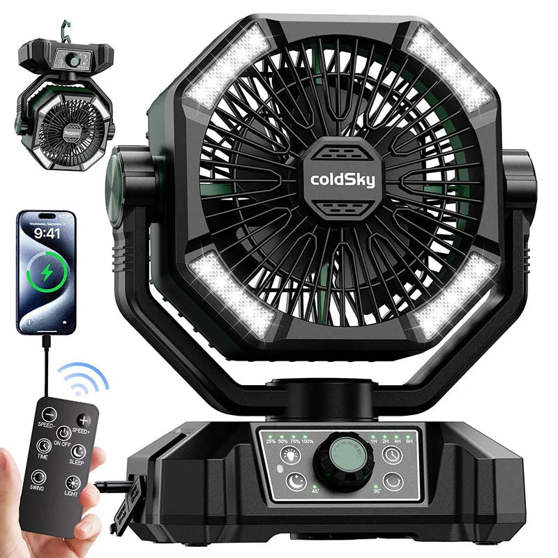 20000mAh Battery Camping Fan with 4 LED Lantern 8 Speeds Desk Fan Portable Outdoor Fan for Outdoor Camping Tent and Fishing