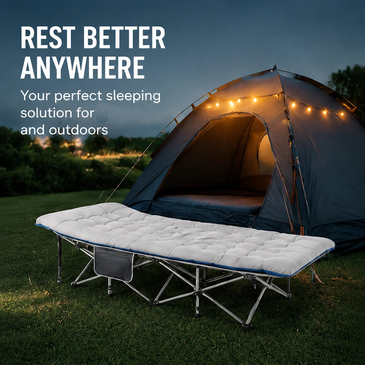 Foldable Cot Bed with Thick Mattress - Portable Camping Nap Bed, Sturdy Steel Frame, Easy Fold & Lightweight for Indoor/Outdoor Use