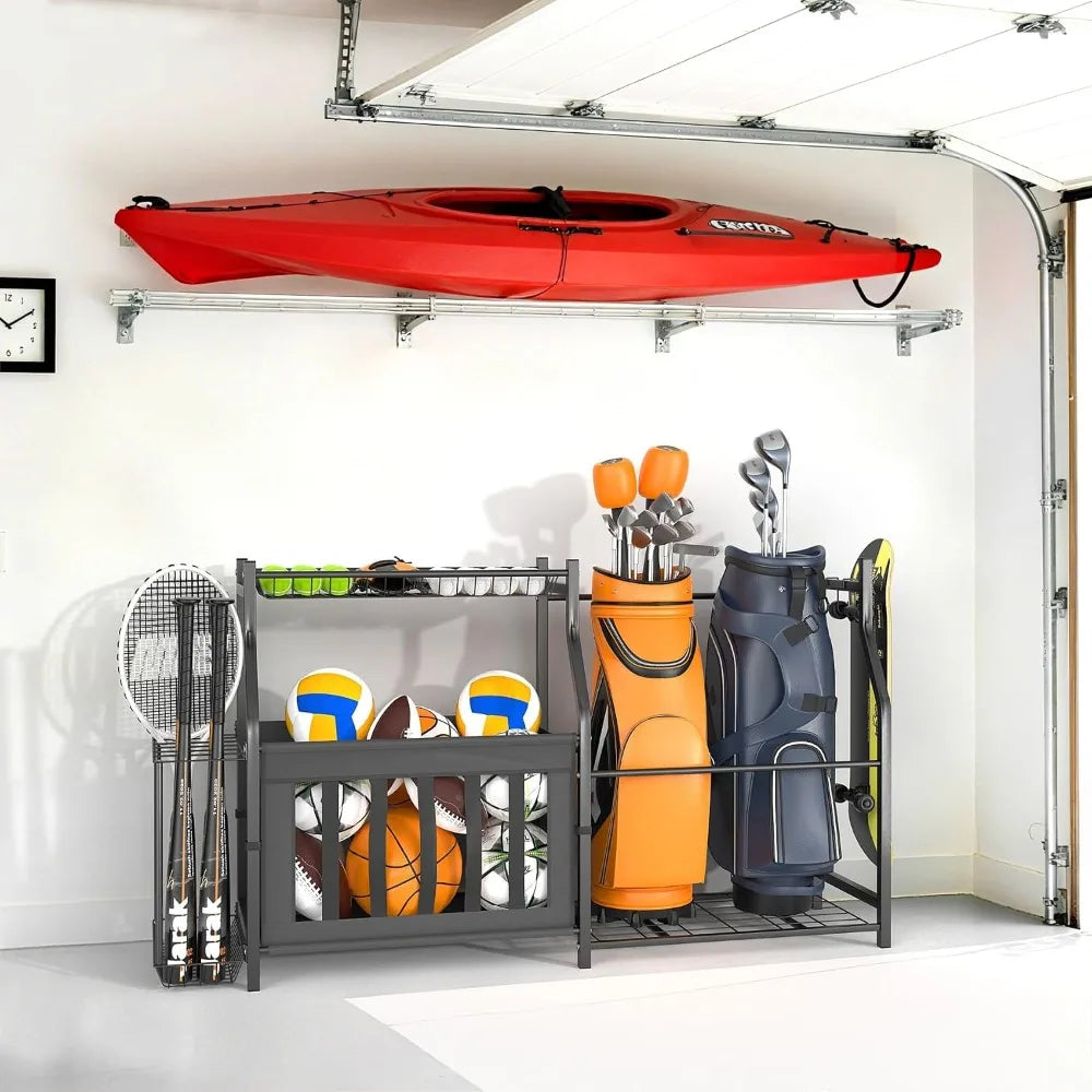 Garage Sports Equipment Organizer, Ball Storage Stand, Indoor Golf Bags Stand for Garage