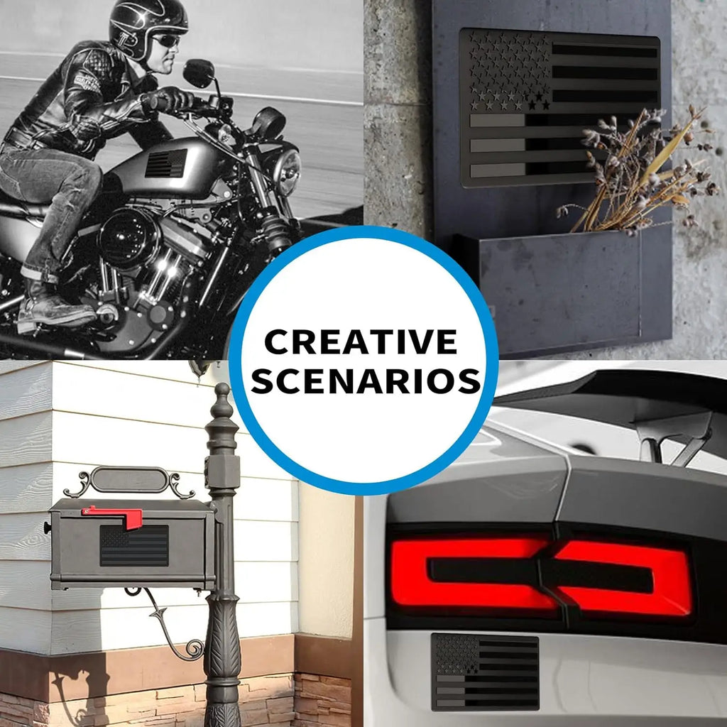 2 Pcs Embossed 3D Metal All Black American Flag Emblem Decal Stickers (1 Pair), Matte Black 5" x 3" Patriotic USA US Flag Car Decals Bumper Stickers for Truck, Window, Motorcycle, Support US Military