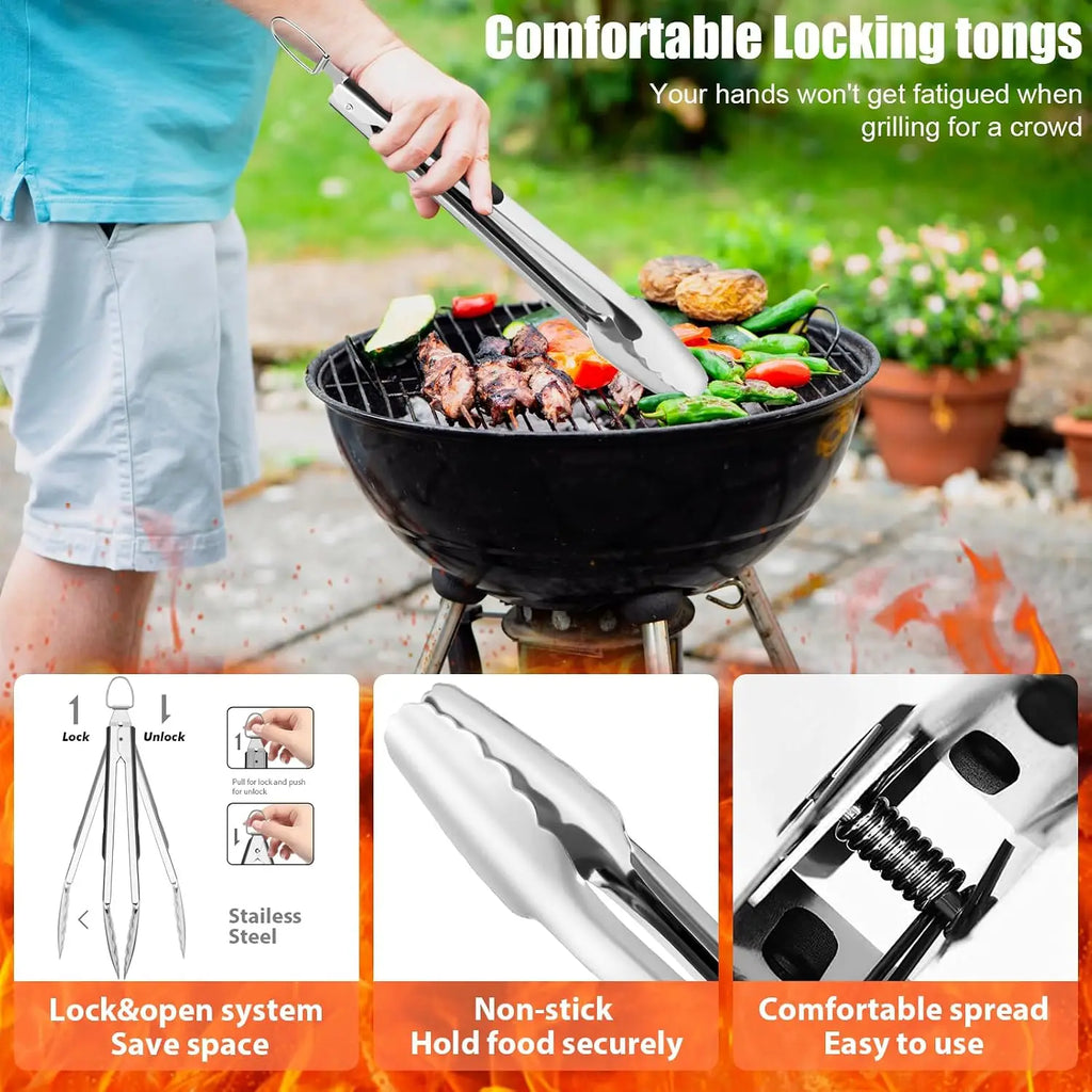 31pcs BBQ Grill Accessories Set - Heavy Duty Grilling Tools Gift for Men Dad, Stainless Steel Utensils Kit with Mats, Brush, Carrying Bag