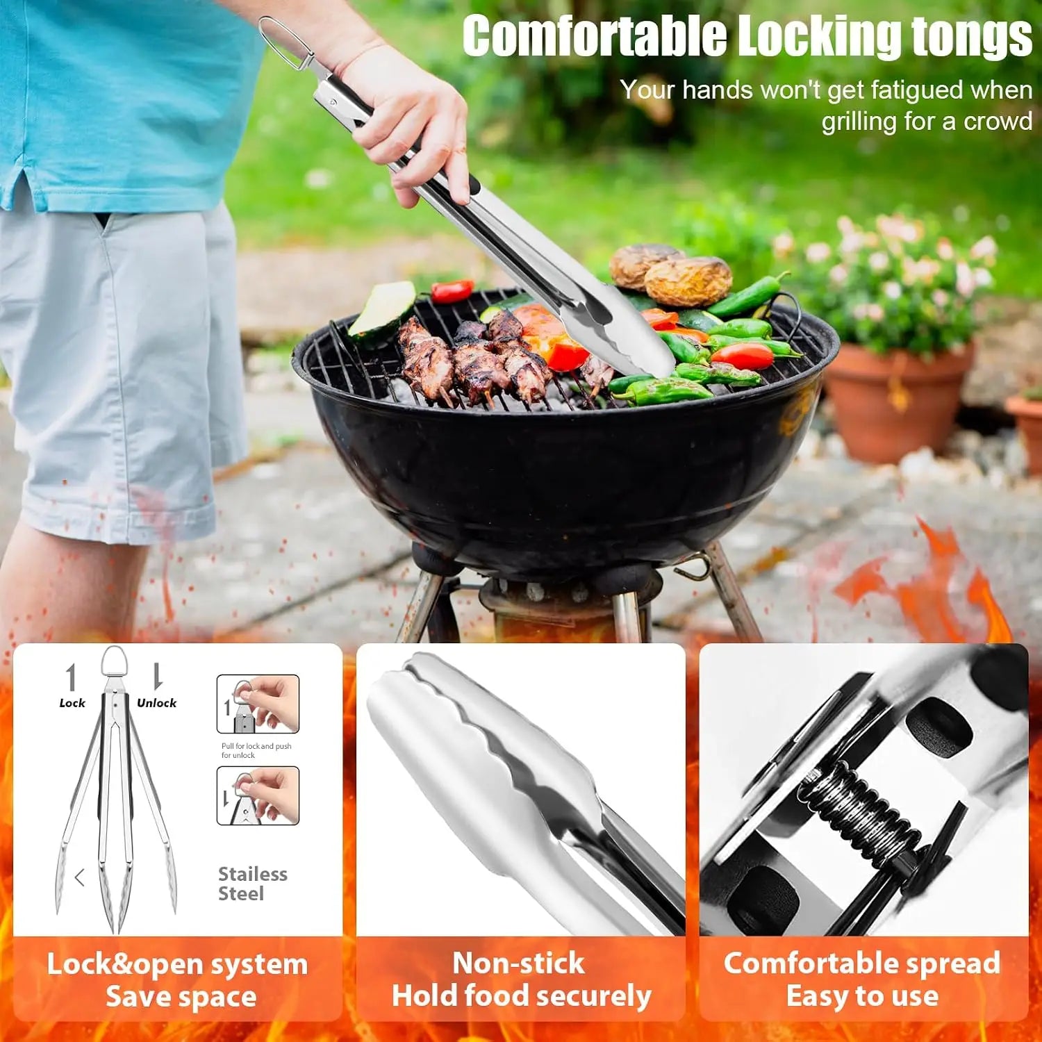 31pcs BBQ Grill Accessories Set - Heavy Duty Grilling Tools Gift for Men Dad, Stainless Steel Utensils Kit with Mats, Brush, Carrying Bag