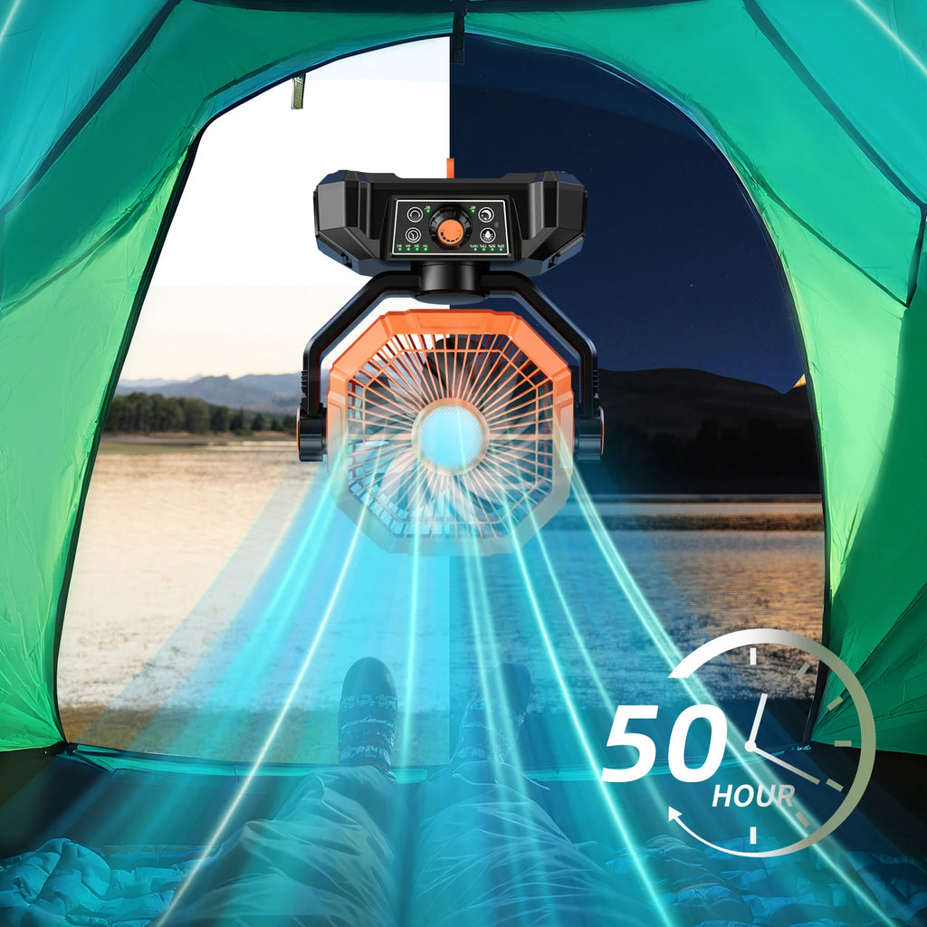 20000mAh Camping Fan with LED Lantern 8 Speed Desk Fan with Remote Portable Outdoor Fan with Hook