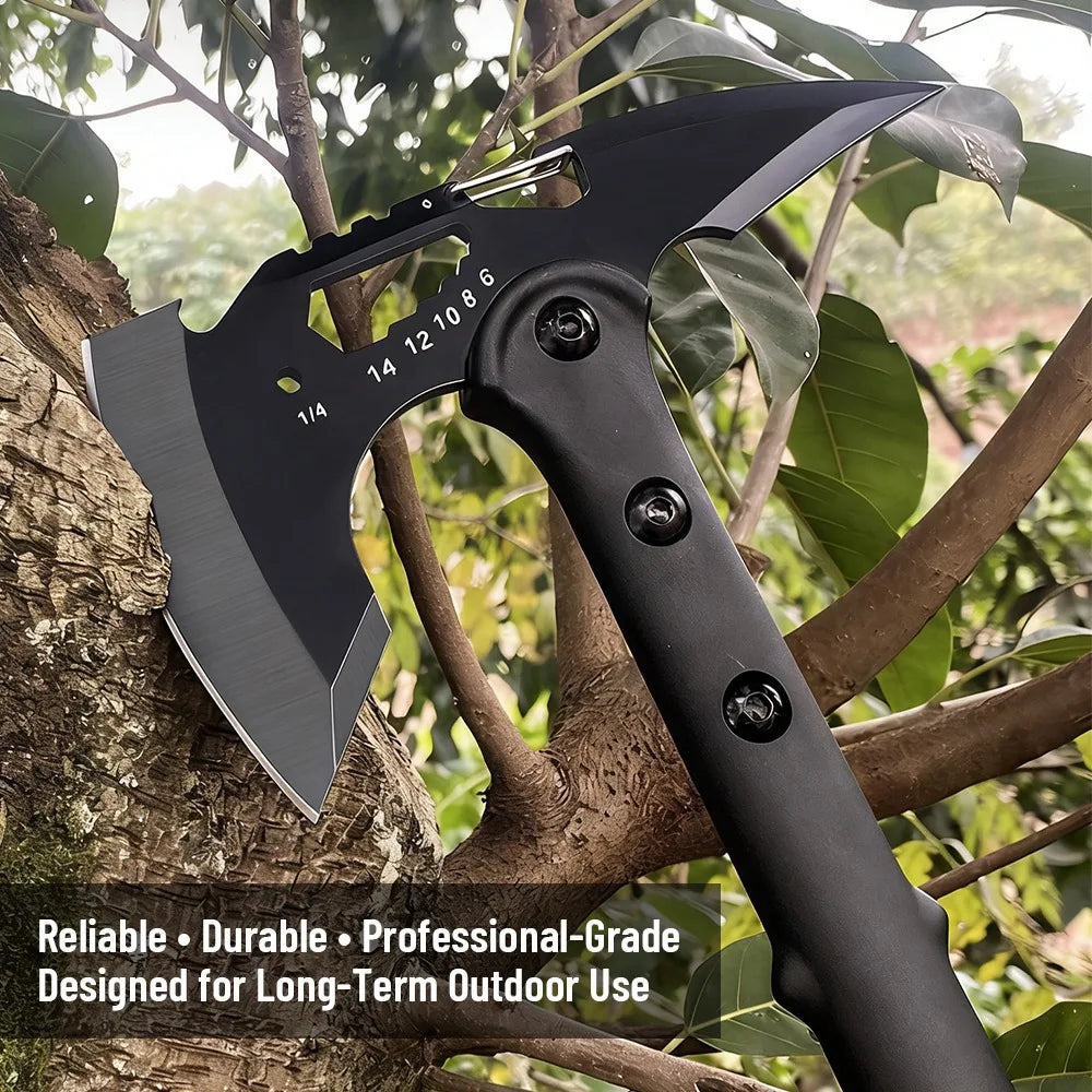 15 Inch Outdoor Tactical Axe Camping Axe with Sheath Multifunctional Tail Cone Pointed Tomahawk, Camping Survival Mountain Axe