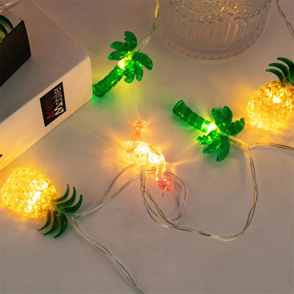 LED Flamingo Pineapple Palm Tree String Lights, Battery Operated,