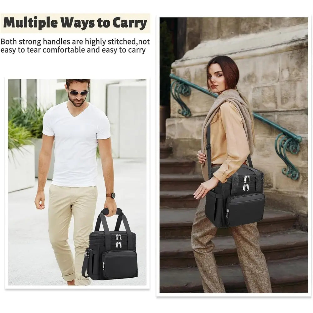 Double Decker Insulated Lunch Tote - Reusable, Expandable Cooler Bag for Men & Women, Suitable for Work, Picnics, and Outdoors (