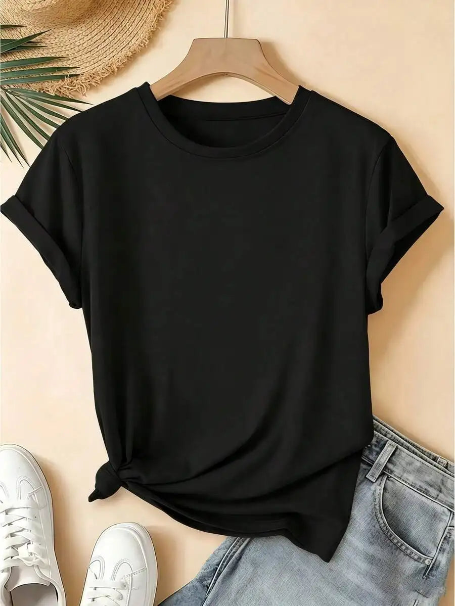 Halloween‑Vibe Women Short‑Sleeve T‑Shirt Crew Neck Ghost Pencil Pattern Print Black Summer Daily Wear Tops