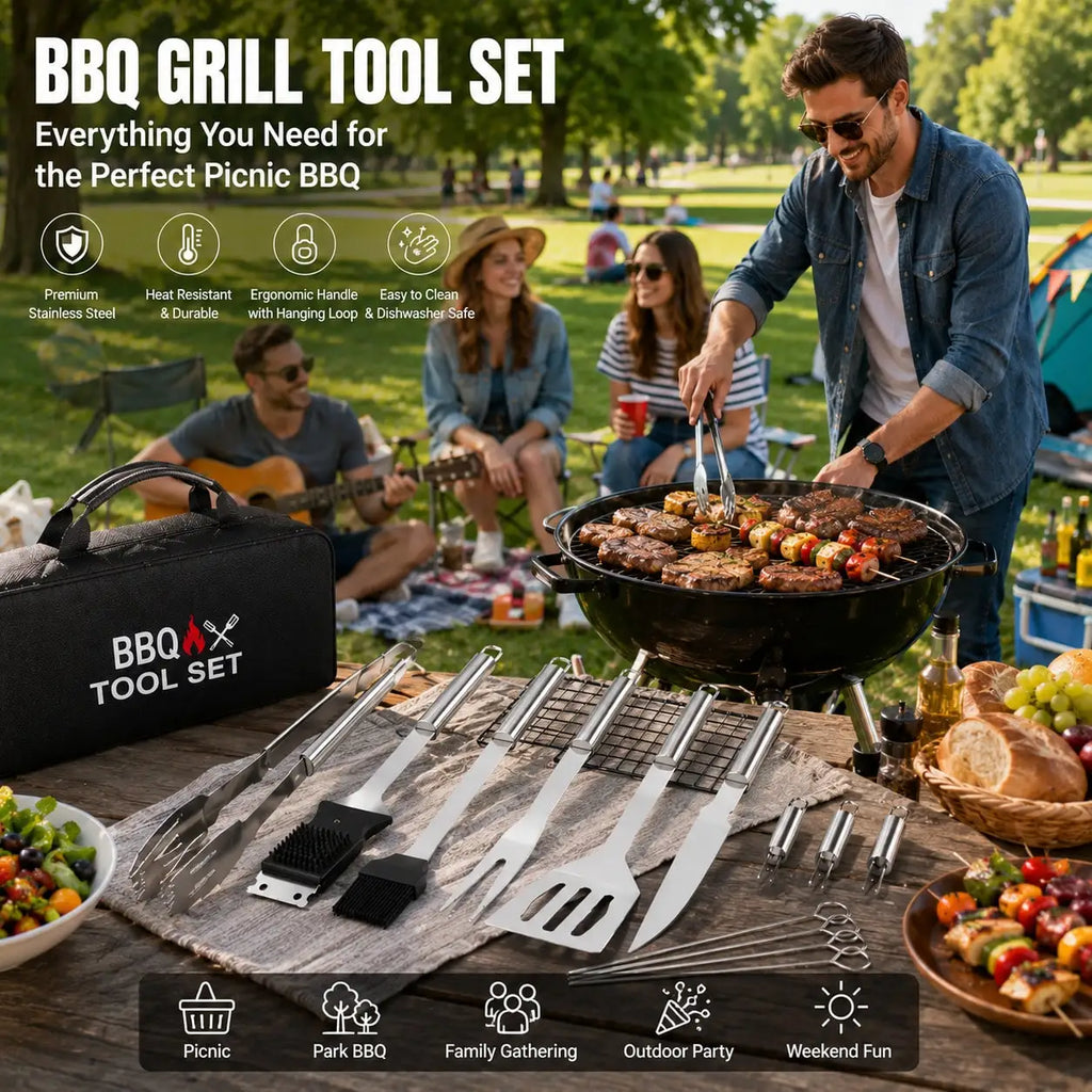 6Pcs Heavy Duty Stainless Steel Outdoor BBQ Grill Accessories Kit Premium Durable Grilling Utensil Set Perfect for Backyard Camping Picnic Tailgating Outdoor Barbecue Cooking Tools